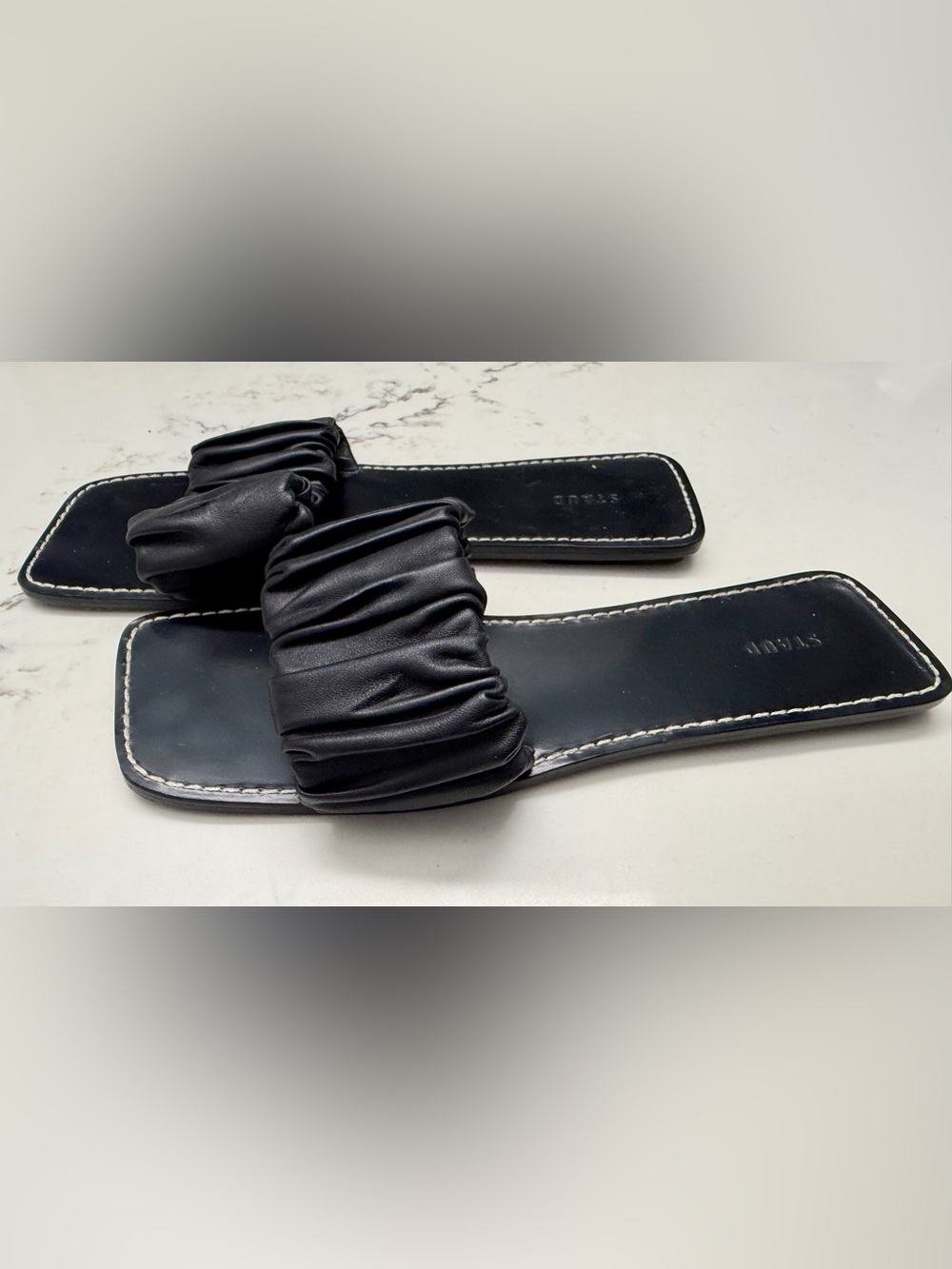 STAUD Nina Black Ruched Slide Sandals size 41 - Picture 4 of 6